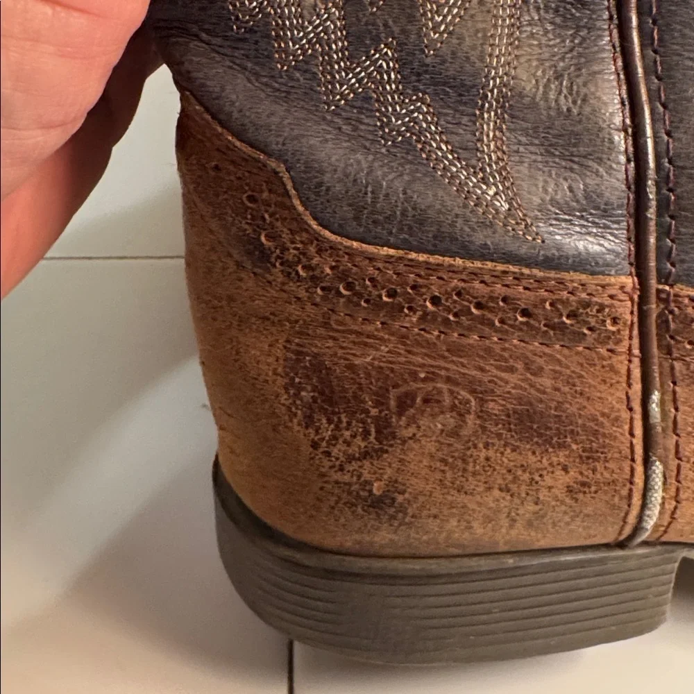 Ariat Kids Leather Square Tod Pull On Cowboy Western Boots Blue Brown Youth 4